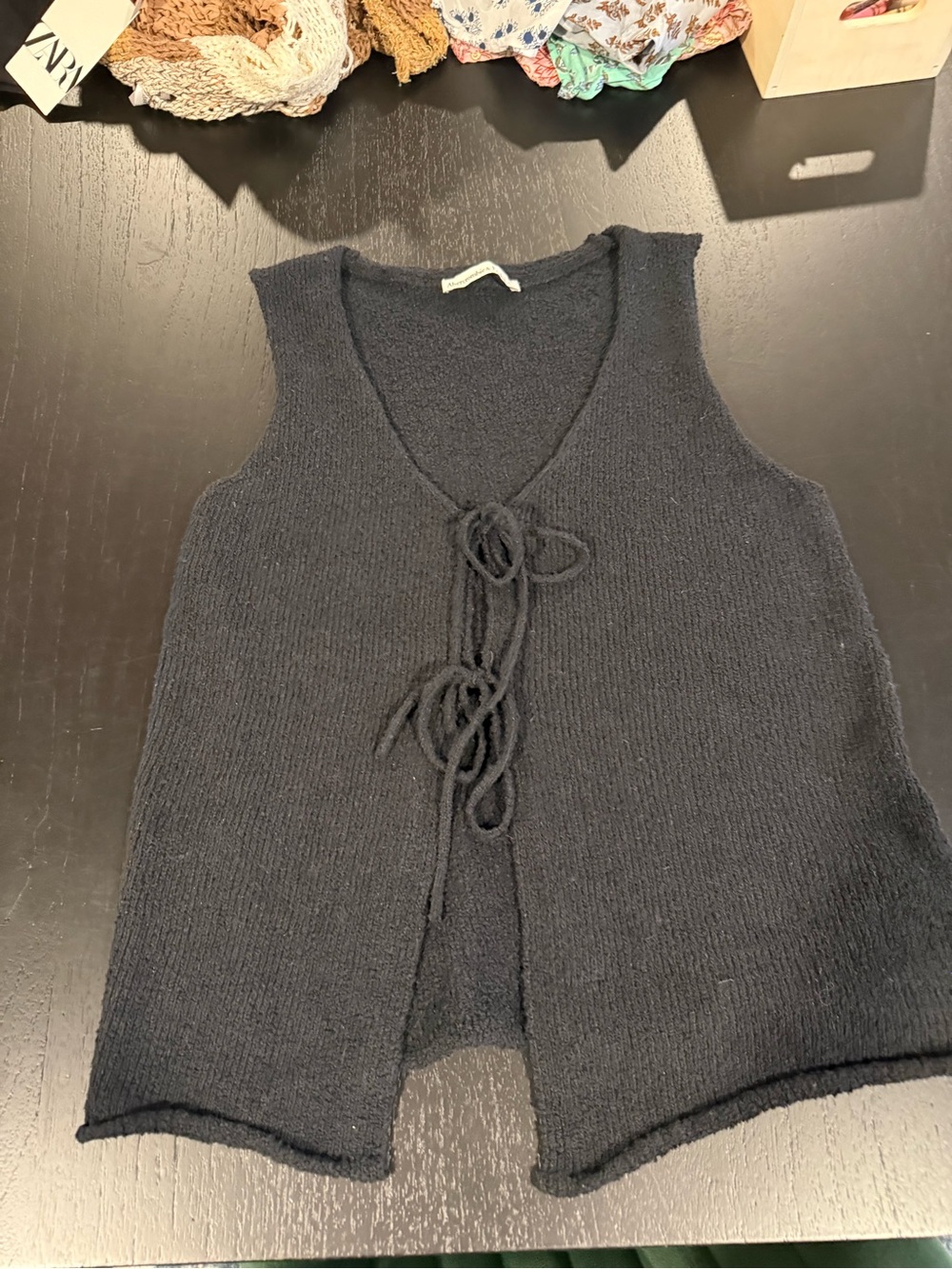 Abercrombie & Fitch Black Knit V-Neck Tie-Front Tank